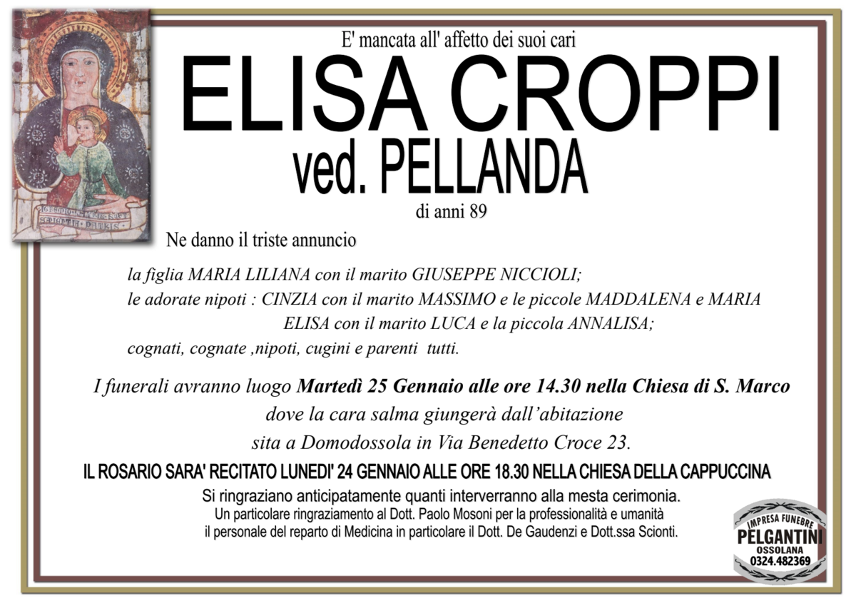 Elisa Croppi Ved Pellanda Di Anni 89 Ossolanews It