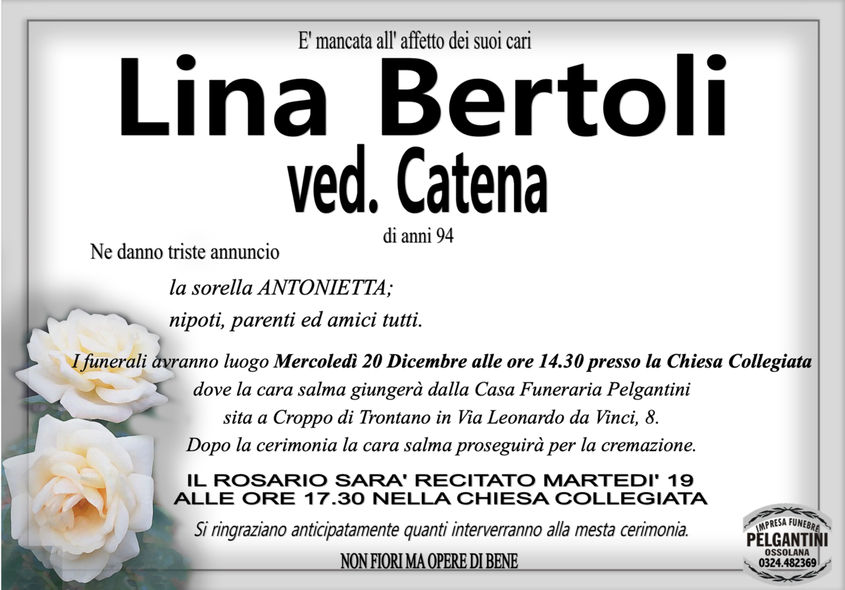 Lina Bertoli Ved Catena Di Anni 94 Ossolanews It